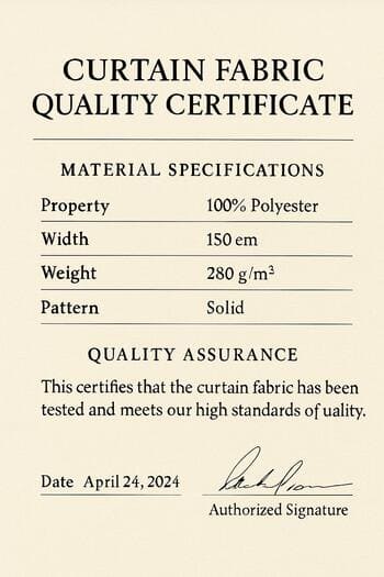 Curtain fabric quality certificate