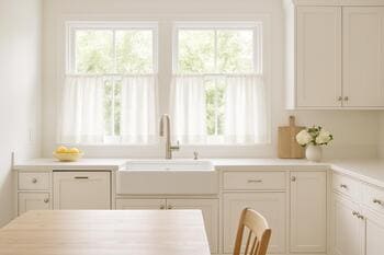 Kitchen with cafe curtains