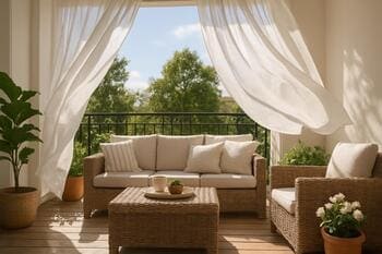 Sheer curtains on balcony
